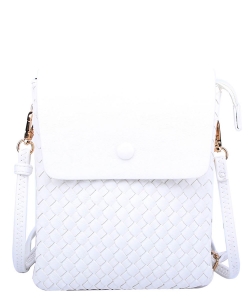 Fashion Woven Flapover Crossbody Bag WU113 WHITE